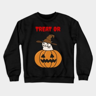 Trick or Treat Halloween Sad Cat Meme Crewneck Sweatshirt